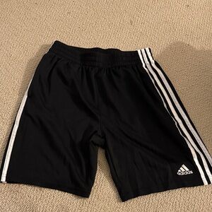 Adidas Boys Black Athletic Shorts with White Stripes